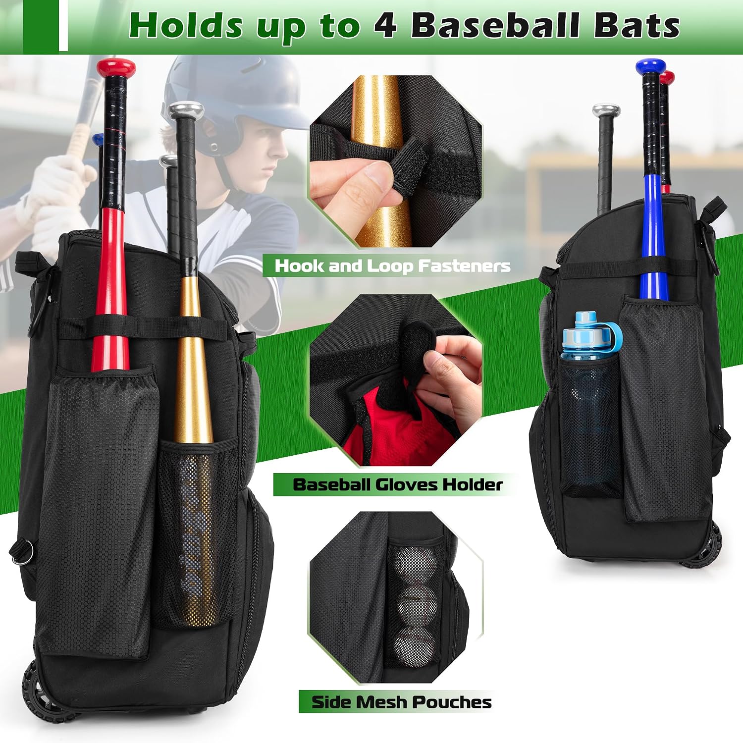 Zaino da Baseball con Ruote, B - Sports Equipment Bag With Wheels recensione e prezzo