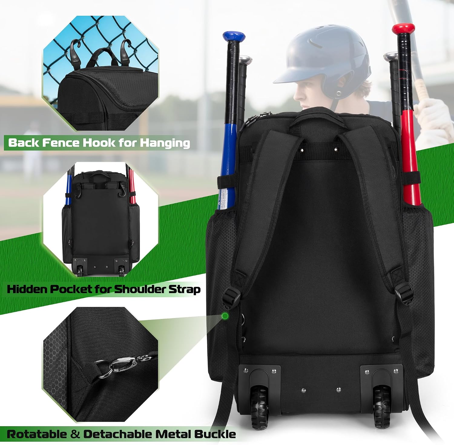Zaino da Baseball con Ruote, B - Sports Equipment Bag With Wheels recensione e prezzo